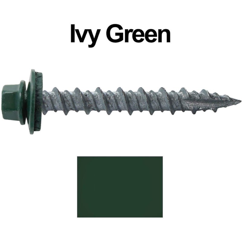 Jake Sales Metal ROOFING SCREWS: (250) 10 x 1-1/2" Forest/Ivy Green Hex Head Sheet Metal Roof Screw. Self starting metal to wood siding screws. EPDM washer. Colored head - Image 3